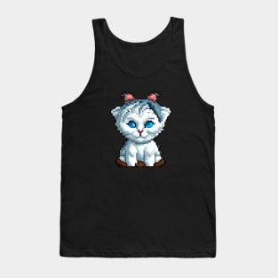 A cat with bright blue eyes and a red nose. Tank Top